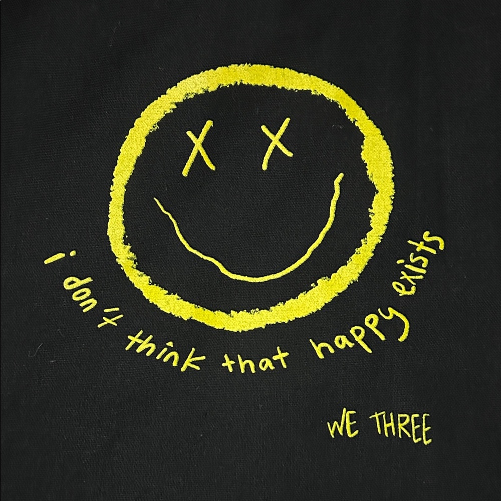 We Three Black Tote Bags with Happy song lyrics